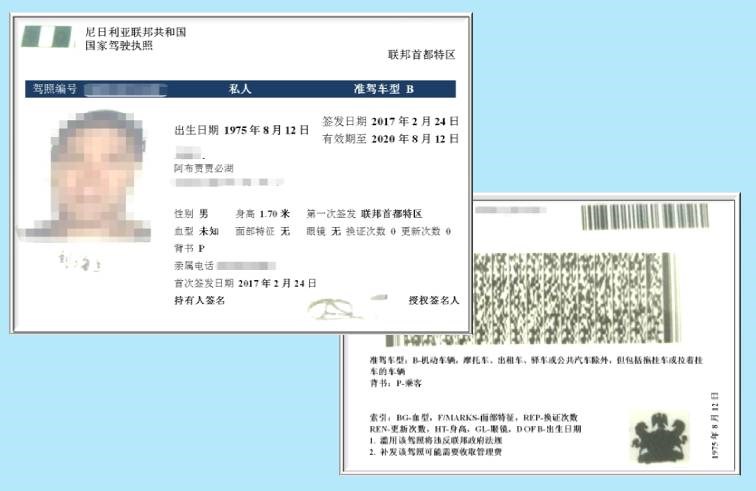 非洲尼日尼亚驾照驾驶证翻译模板