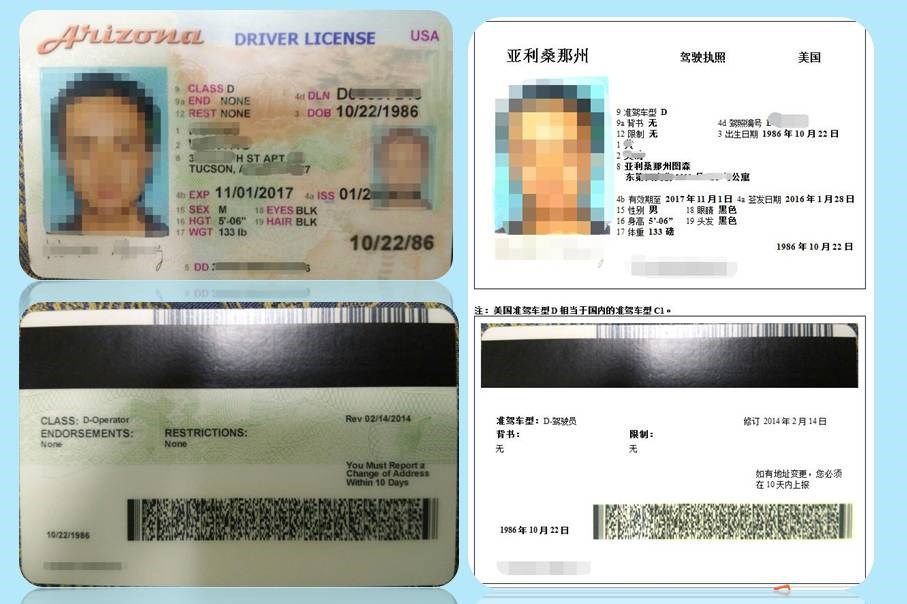 美国亚利桑那州驾照翻译