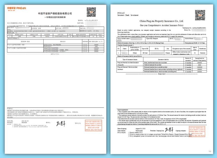 中国平安财产保险单翻译