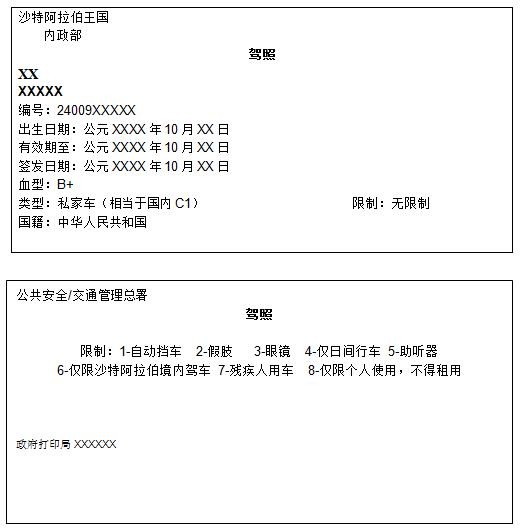 阿拉伯驾驶证翻译