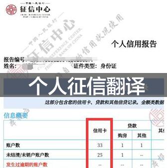 移民银行个人征信报告单翻译